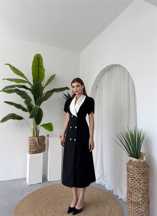 Zarina Atlas Düğmeli Midi Elbise