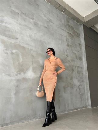 Zora Midi Triko Elbise - Bej