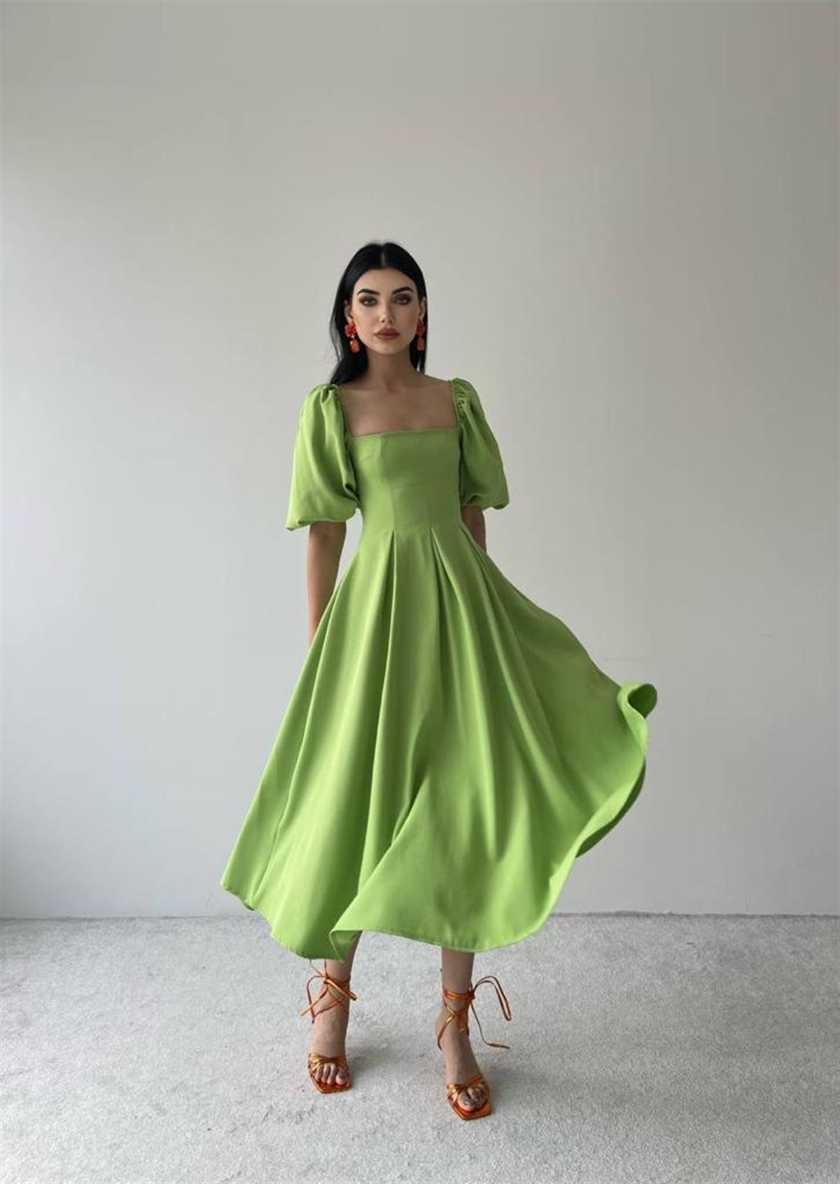 Benjamin Çan Etekli Midi Boy Elbise - Yeşil