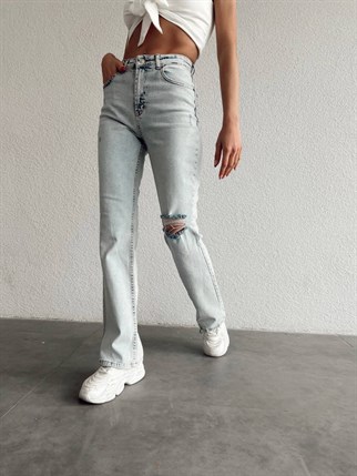 DİZ KISMI YIRTIK PLOZZO JEAN PANTOLON BUZ MAVİ
