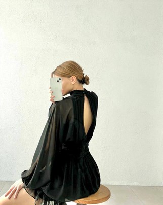 Şifon Siyah Tasarım Elbise