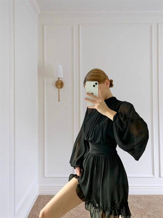 Şifon Siyah Tasarım Elbise