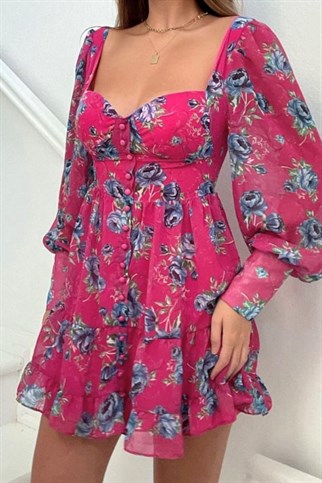 Sifon Tasarim Çiçekli Elbise
