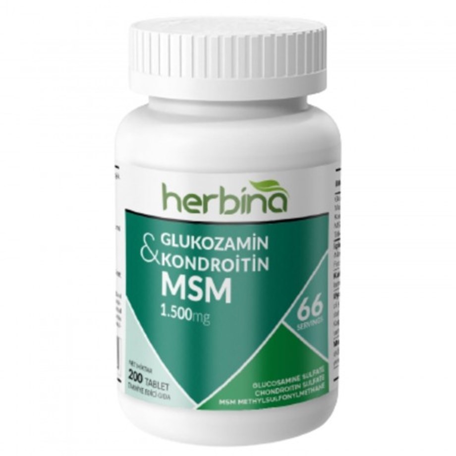 HERBİNA GLUKOZAMİN SÜLFAT – KONDROİTİN SÜLFAT – MSM (METİLSÜLFONİLMETAN) 200 TABLET X 1500 MG