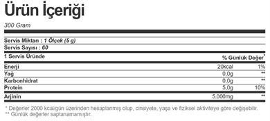 Bigjoy 100 % Pure L-Arginine Powder 300 gr Aromasız