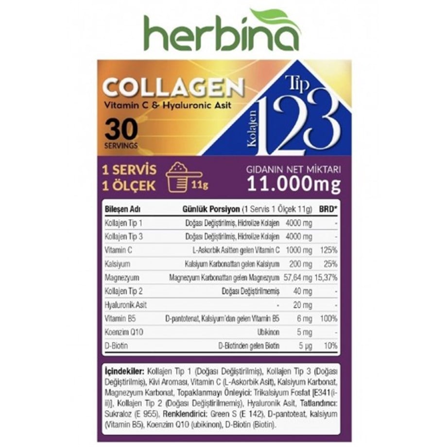 COLLAGEN TİP 1-2-3 KOLAJEN KARIŞIMI 30 ŞASE KİVİ AROMALI