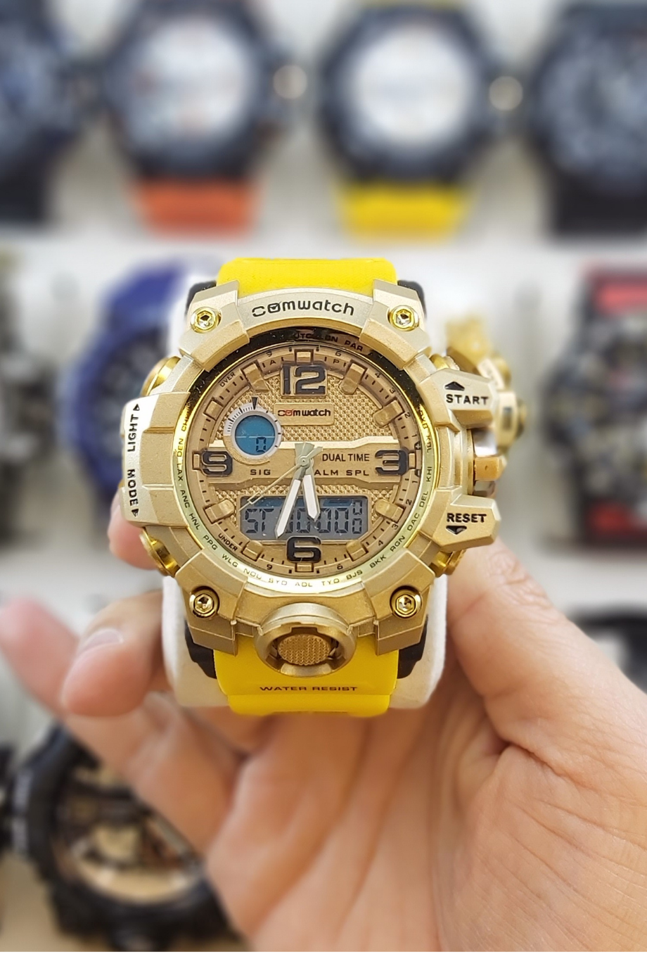 Comwatch Altın Renk Kasa Sarı Kordon Spor Saat
