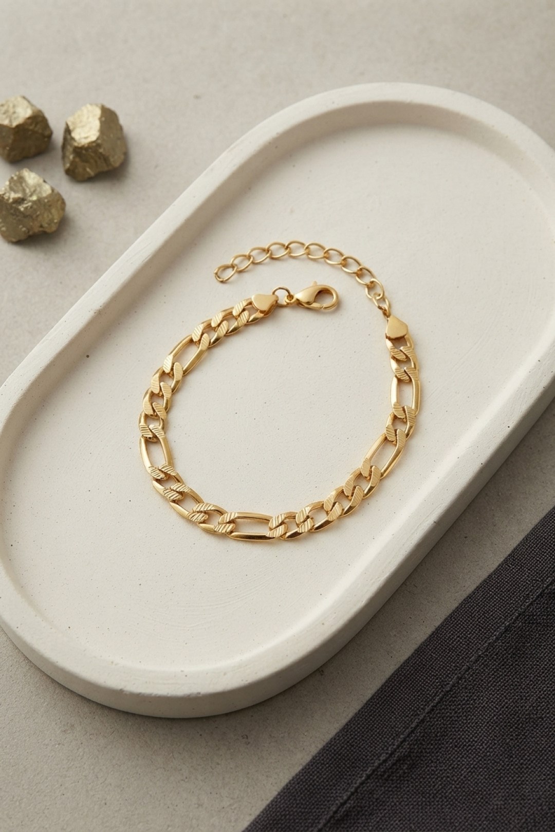 316L Çelik Gold Renk Figaro Zincir Model Erkek Bileklik