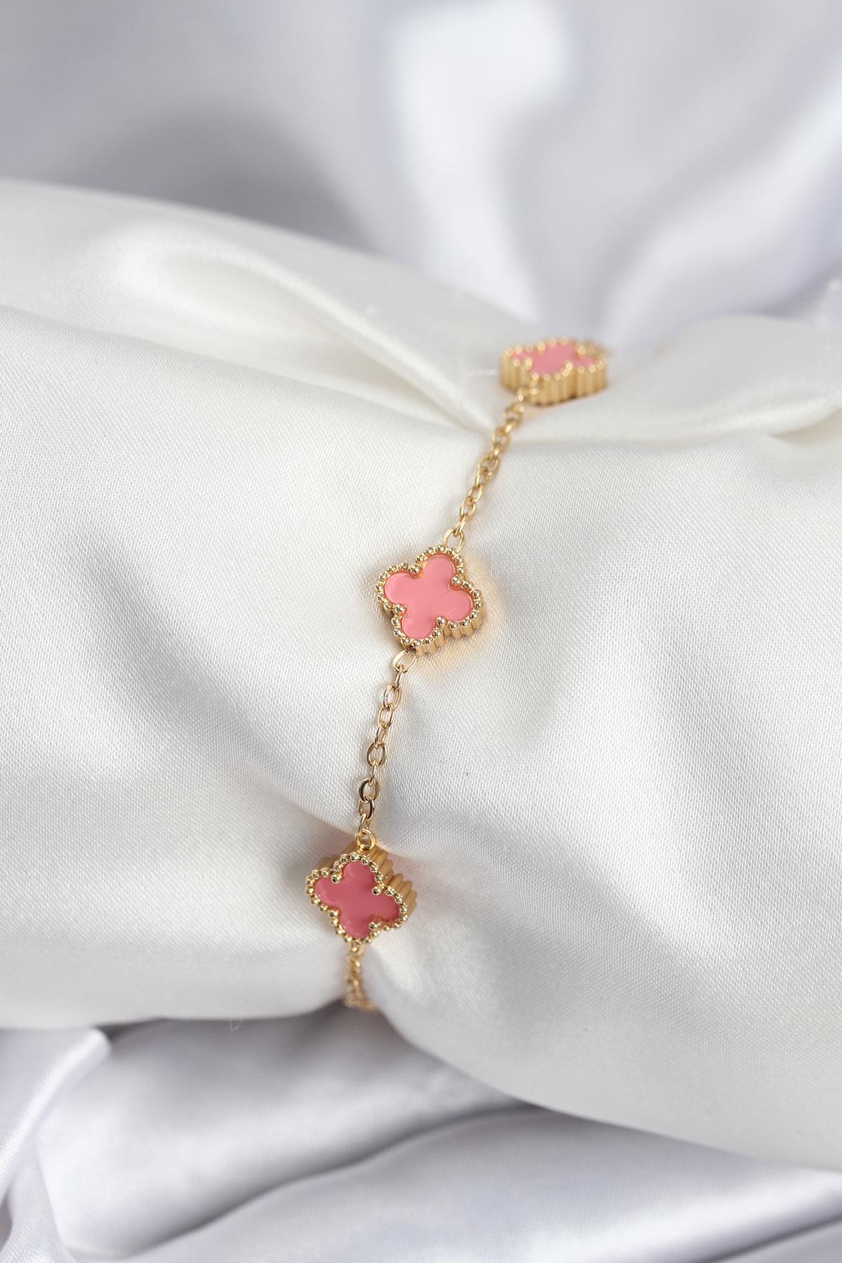 316L Çelik Gold Renk Pembe Baby Boy Yonca Kadın Bileklik