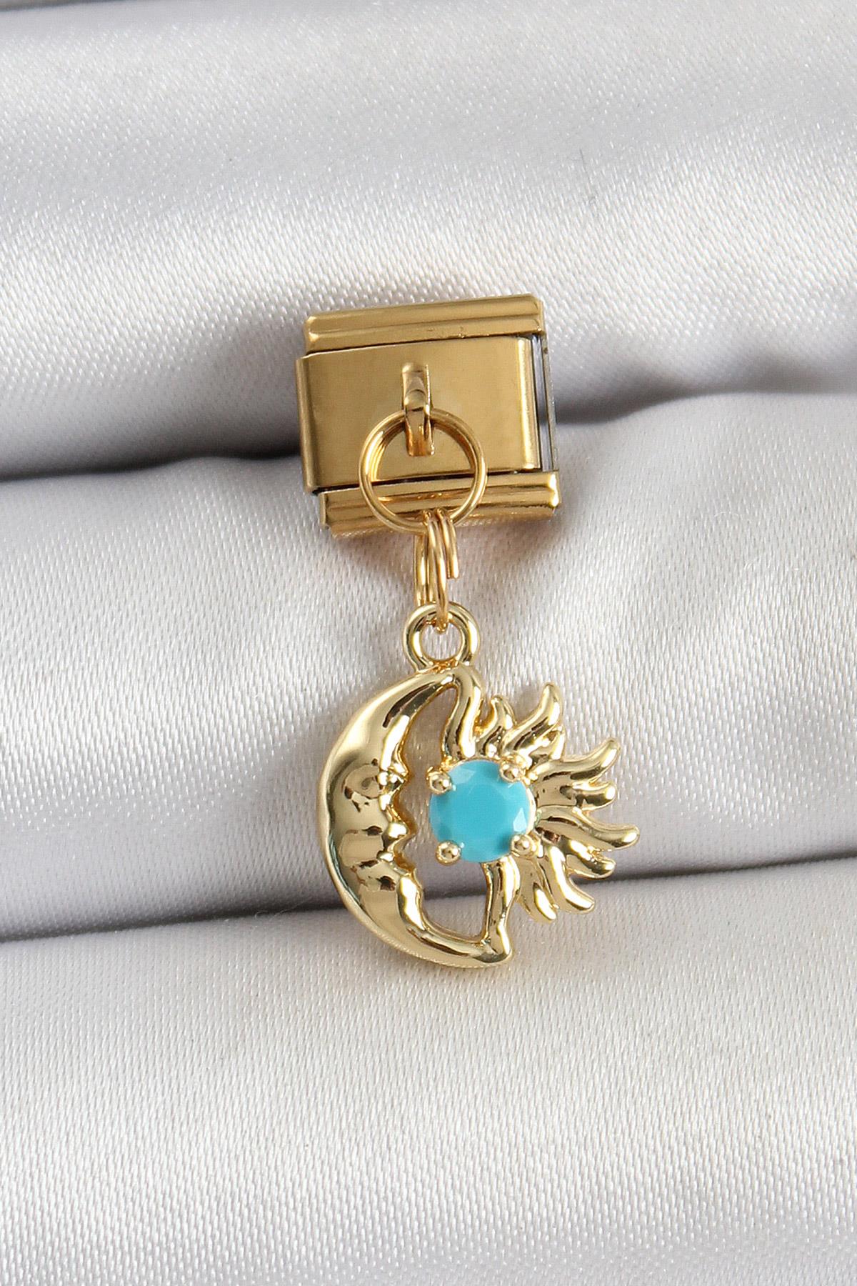 316L Çelik Sallantılı Ay Ve Güneş Model Gold Renk Nomination Charm