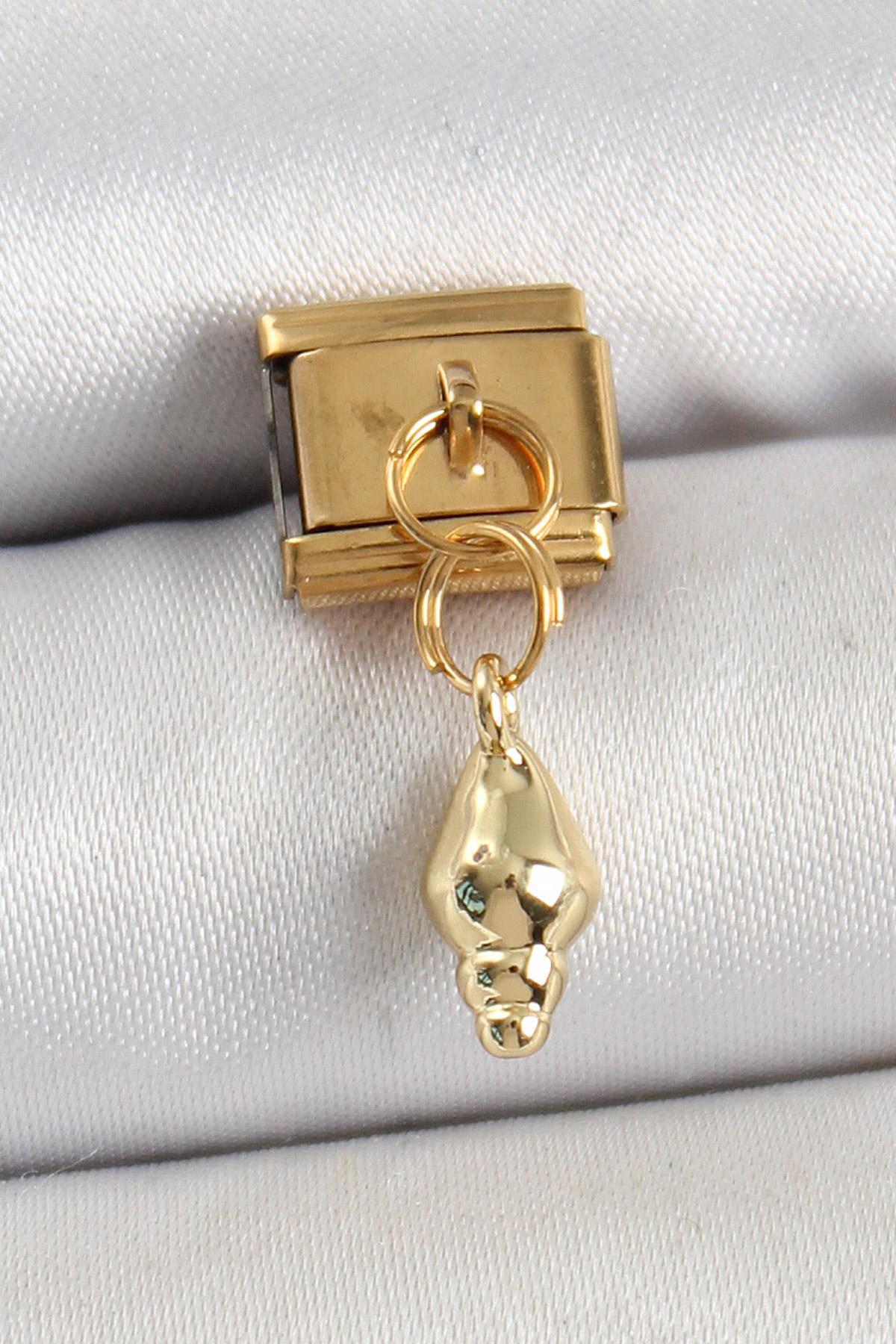 316L Çelik Sallantılı Deniz Kabuğu Model Gold Renk Nomination Charm
