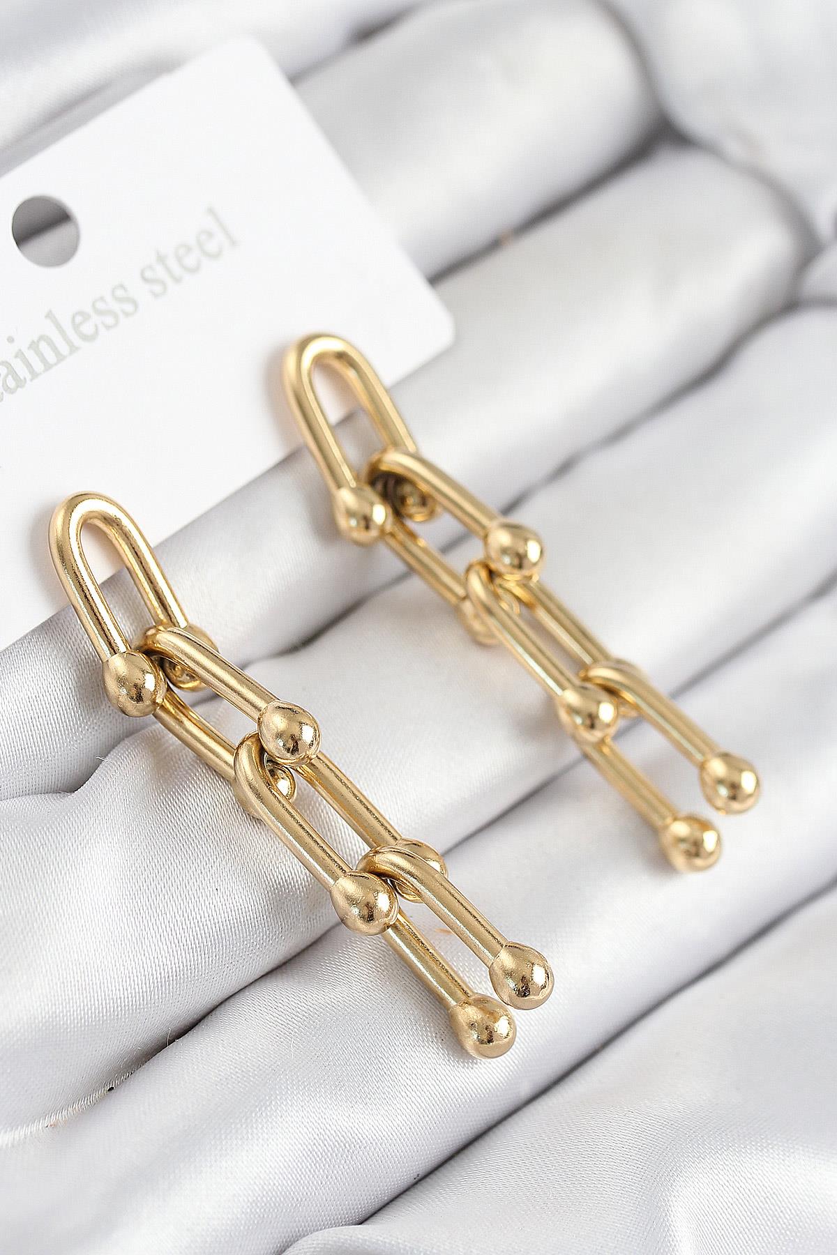 316L Çelik Sallantılı Tifany Model Gold Renk Kadın Küpe