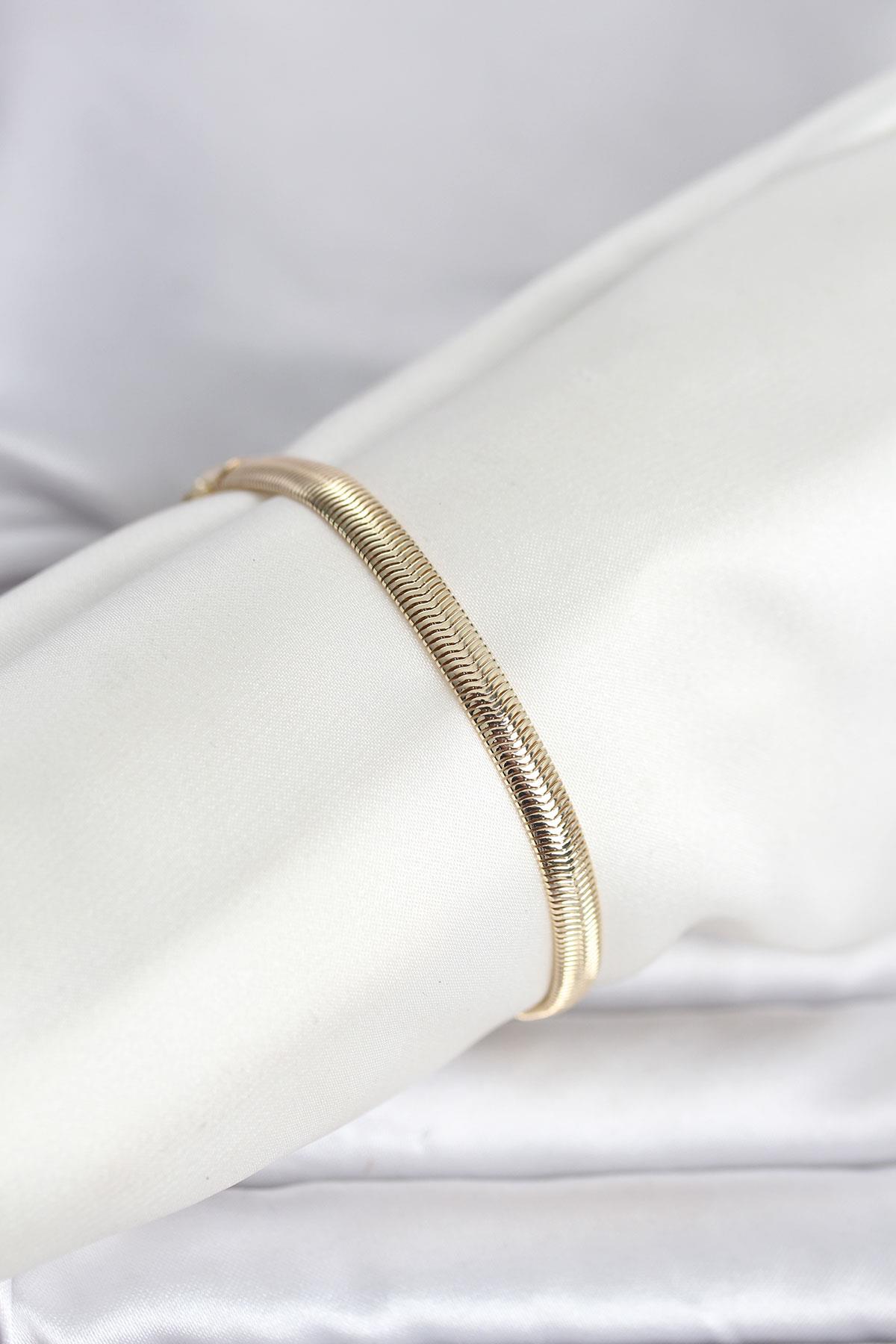 CM 14K Gold Renk Yassı Zincir Yılan Model Kadın Bileklik