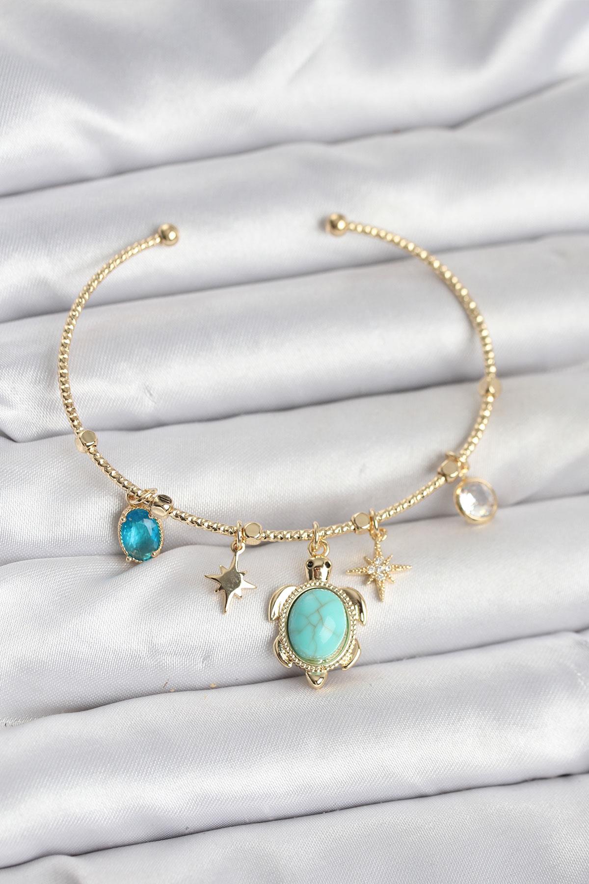 Caretta Caretta Charmlı Gold Renk Kadın Bileklik