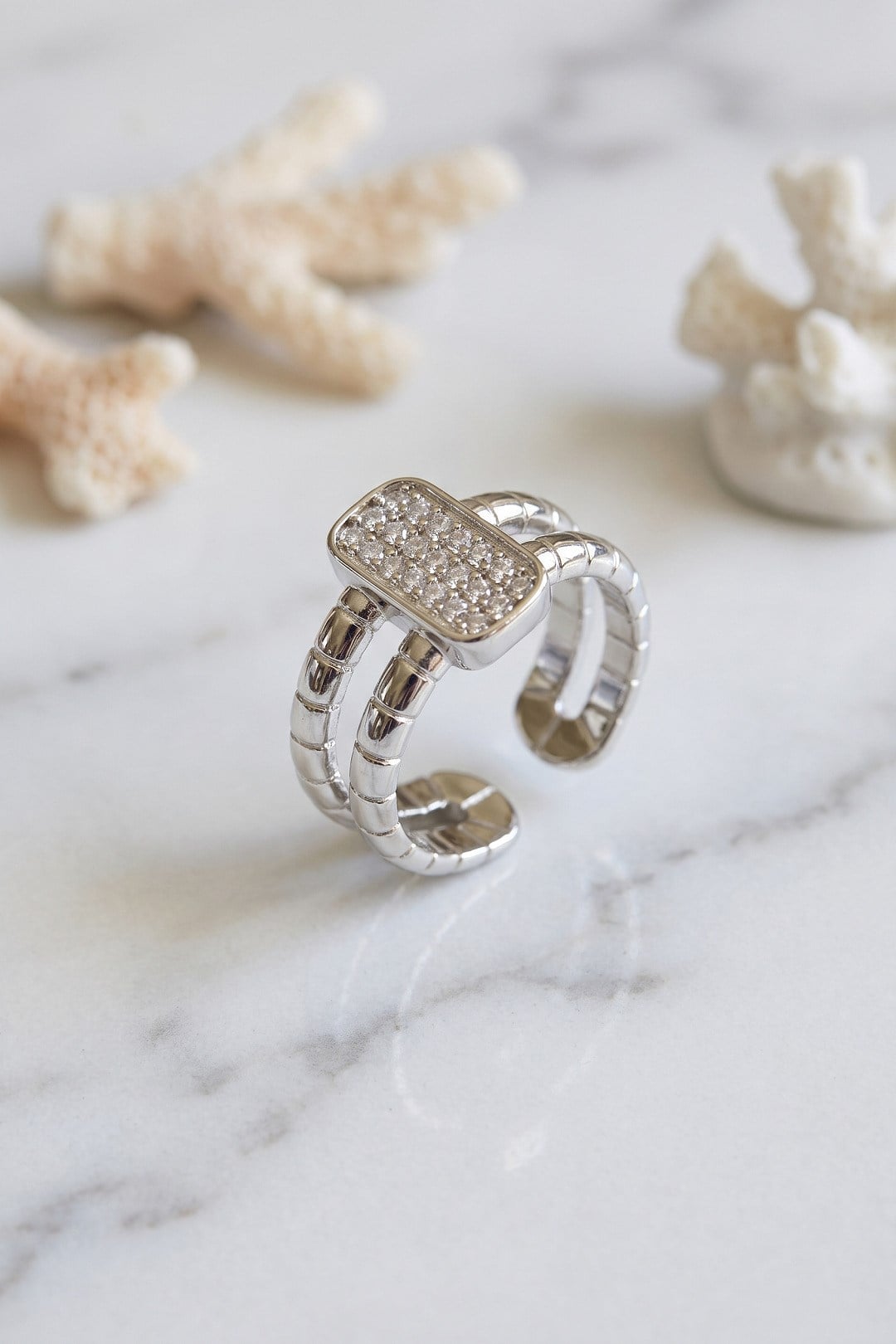 Clariss Parallel Luxury Zirkon Taşlı Gümüş Renk Yüzük