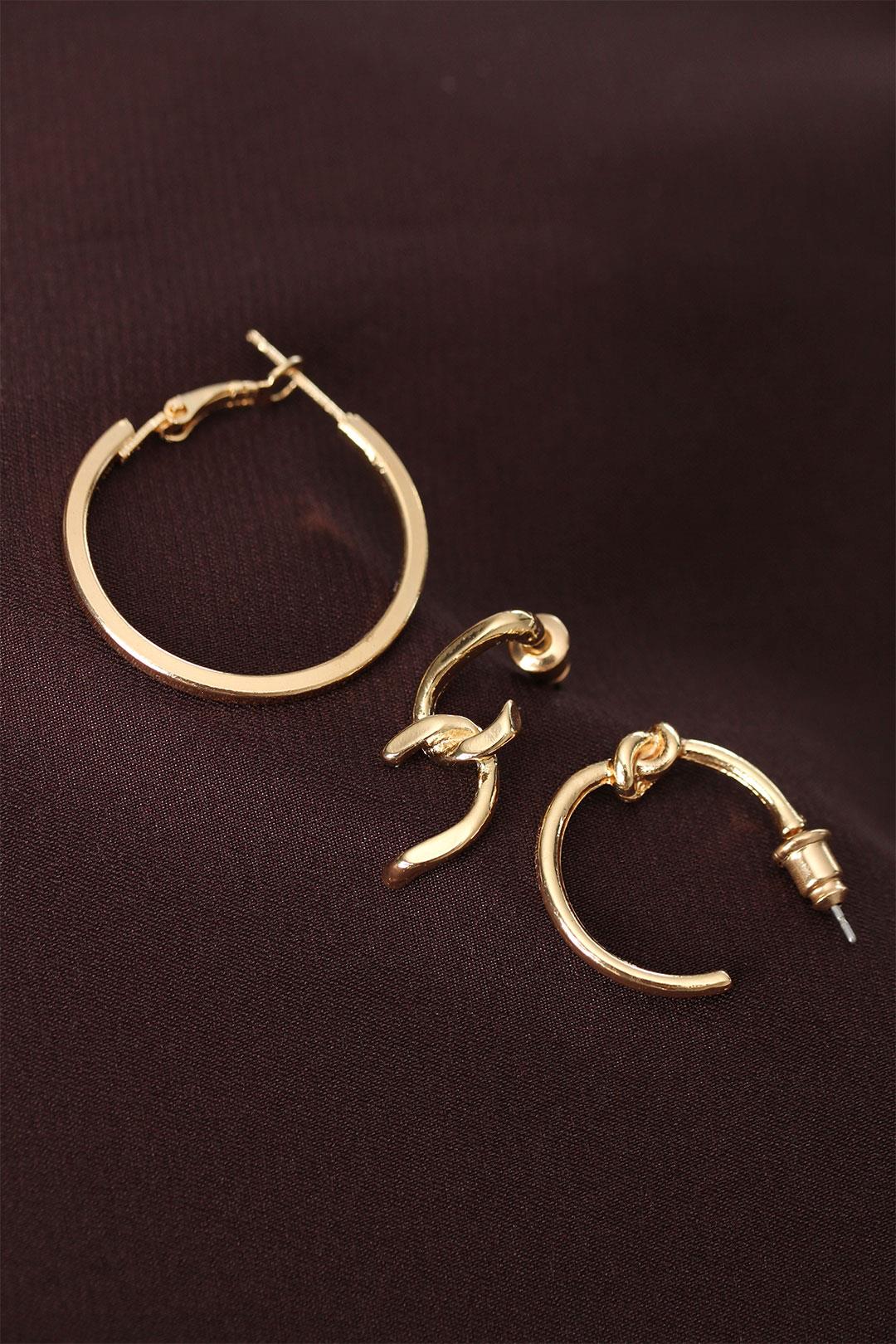 Düğüm Model Altın Renk Metal Çoklu Küpe