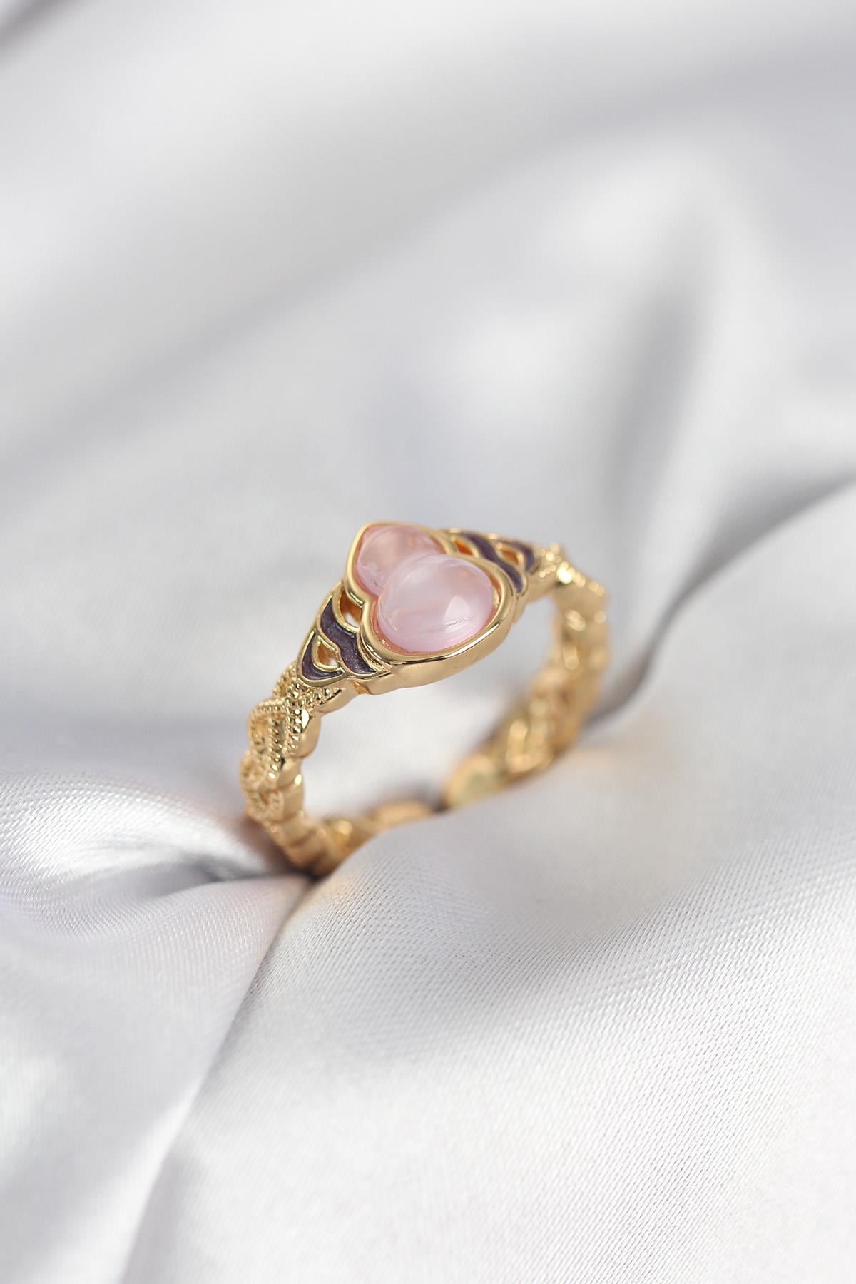 Gold Renk Pembe Damla Model Kadın Yüzük