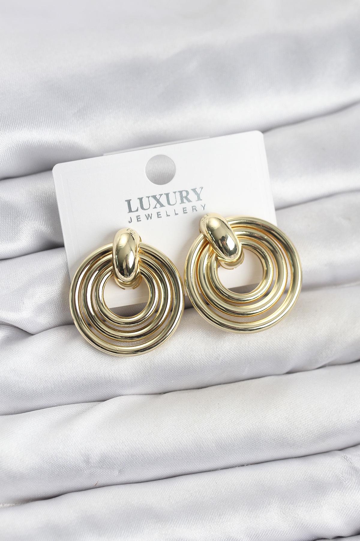 Gold Renk Pirinç Vintage Kadın Küpe