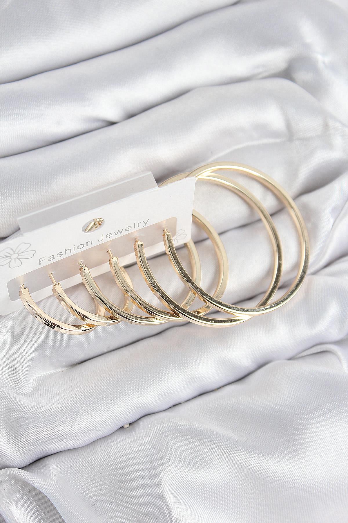 Pirinç Halka Model Gold Renk Kadın Set Küpe