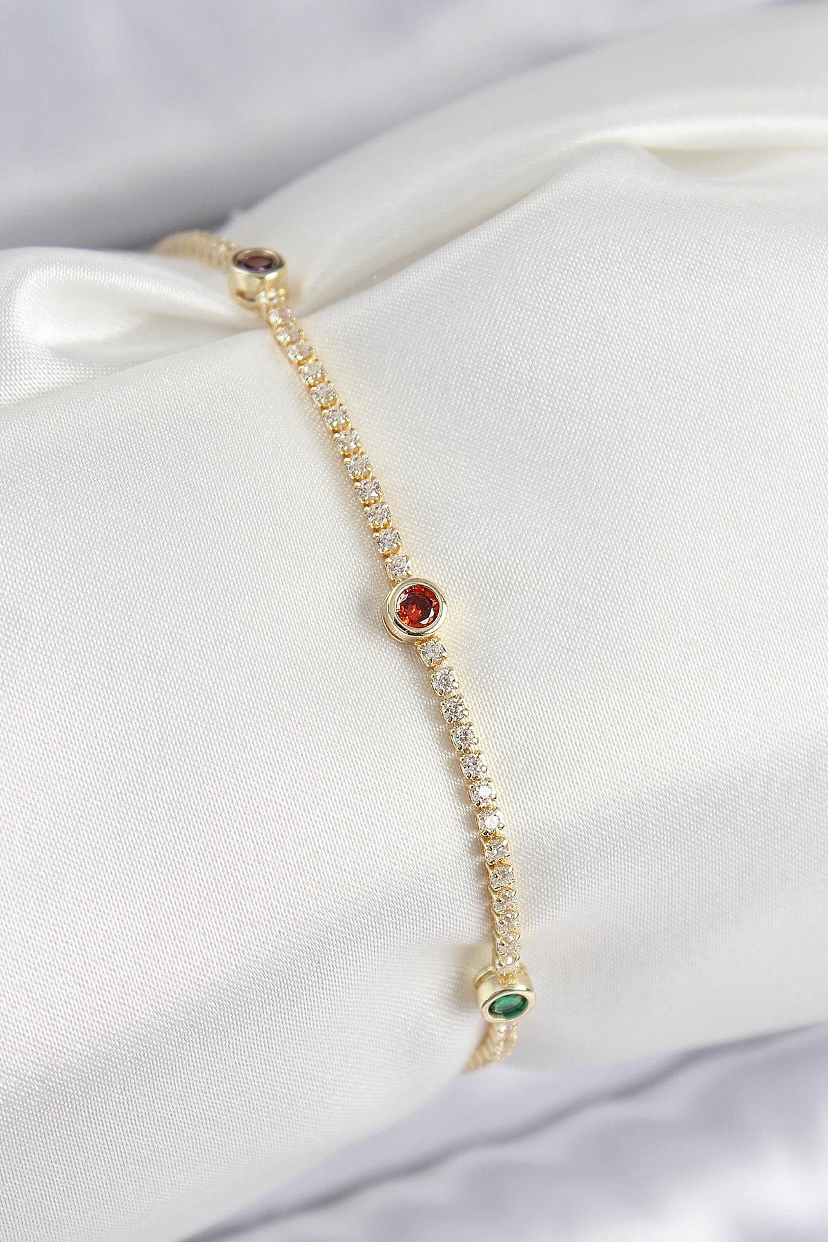 Pirinç Zirkon Taşlı Asorti Model Gold Renk Kadın Bilekilk