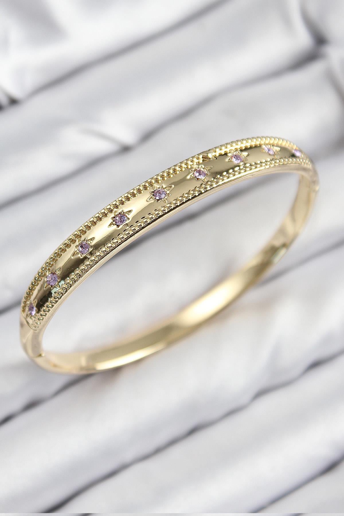 Pirinç Zirkon Taşlı Kutup Yıldızı Model Gold Renk Kadın Kelepçe