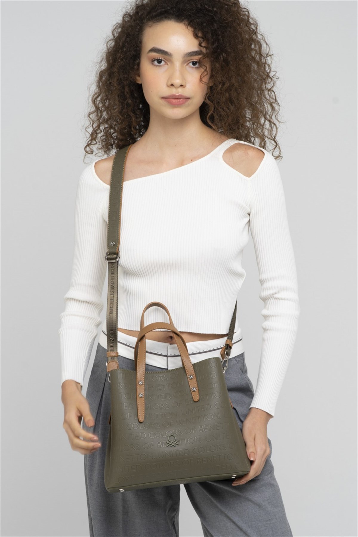 Benetton bnt 855 Kadın El ve Omuz Çantası  Haki Camel