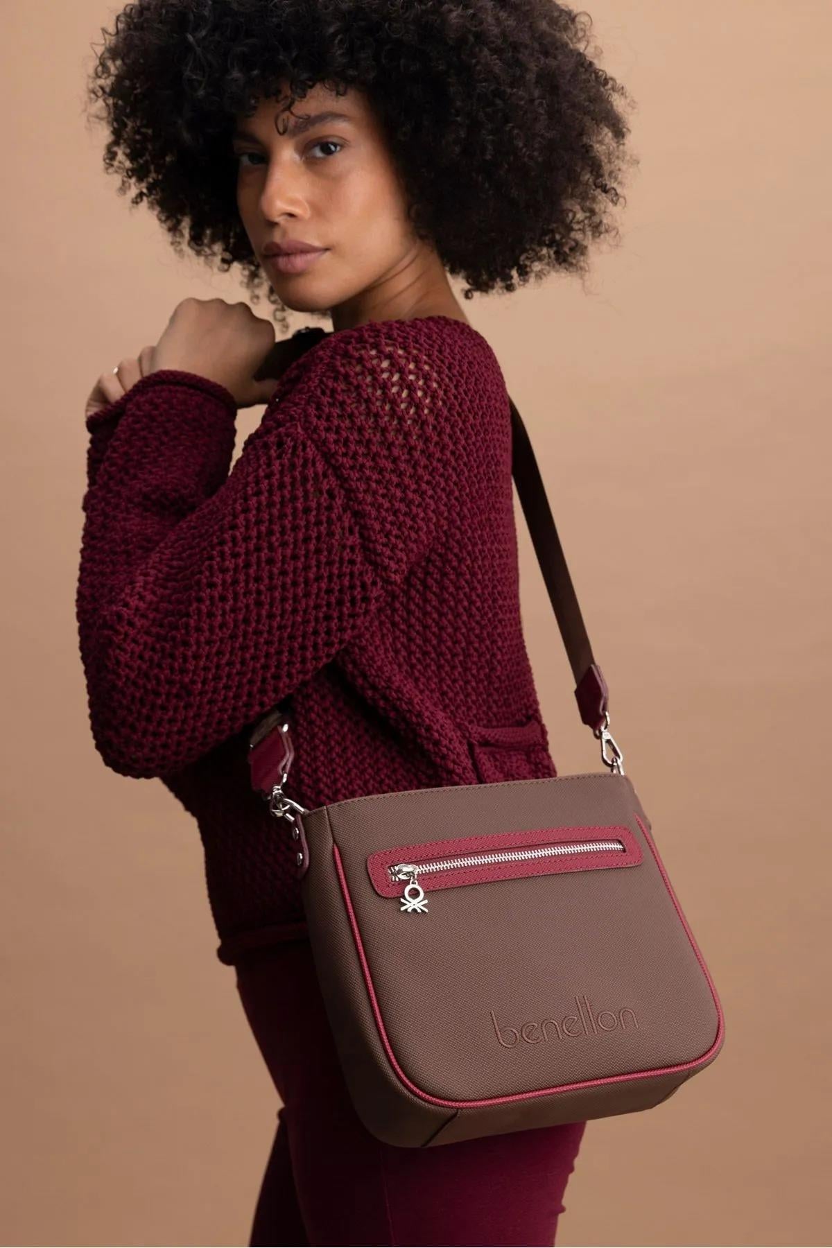 Benetton bnt1439 Kadın Çapraz Çanta Kahve Bordo