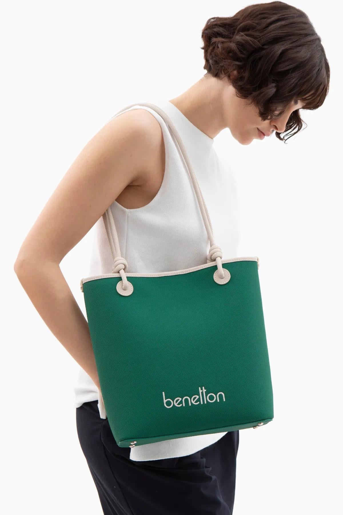 Benetton BNT1616 Kadın Kol Çantası Zümrüt- Bej
