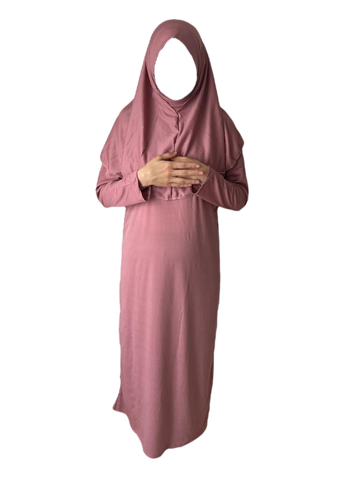 Kız Çocuk Tek Parça Namaz Elbisesi Gül Kurusu