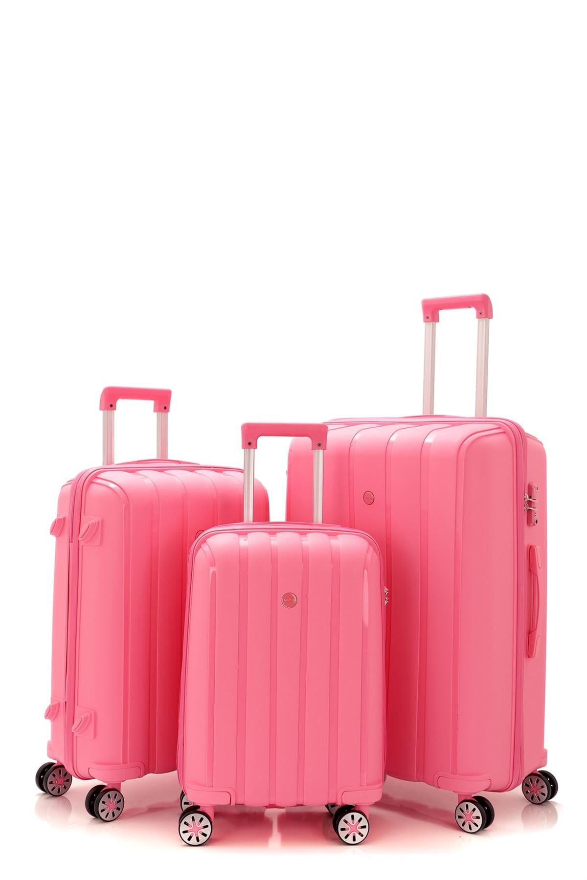 MÇS v305 Polipropilen Kırılmaz 3'Lü Valiz Set Pembe