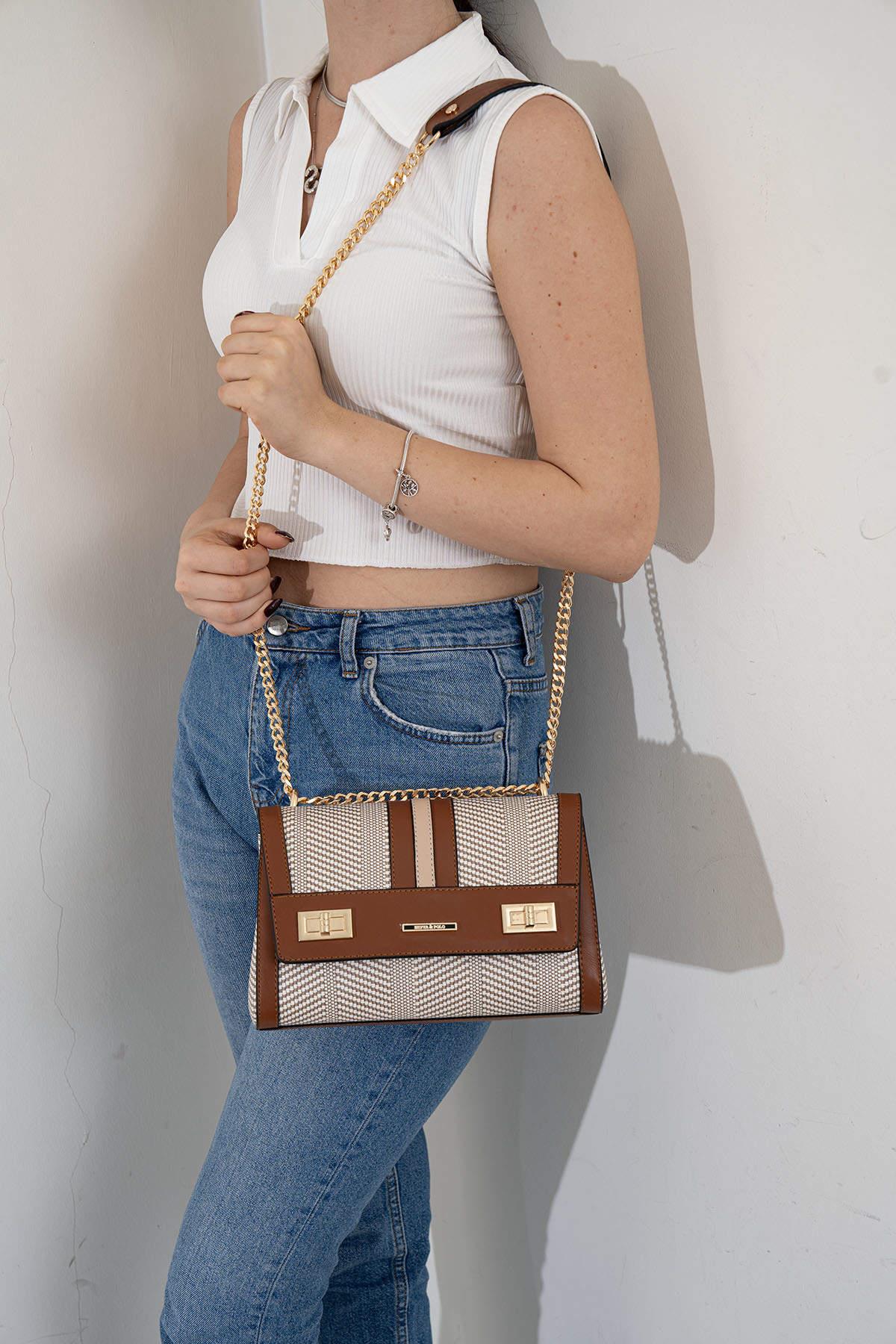 Silver Polo 1139 Kadın Çapraz Çanta Siyah Beyaz Hasır