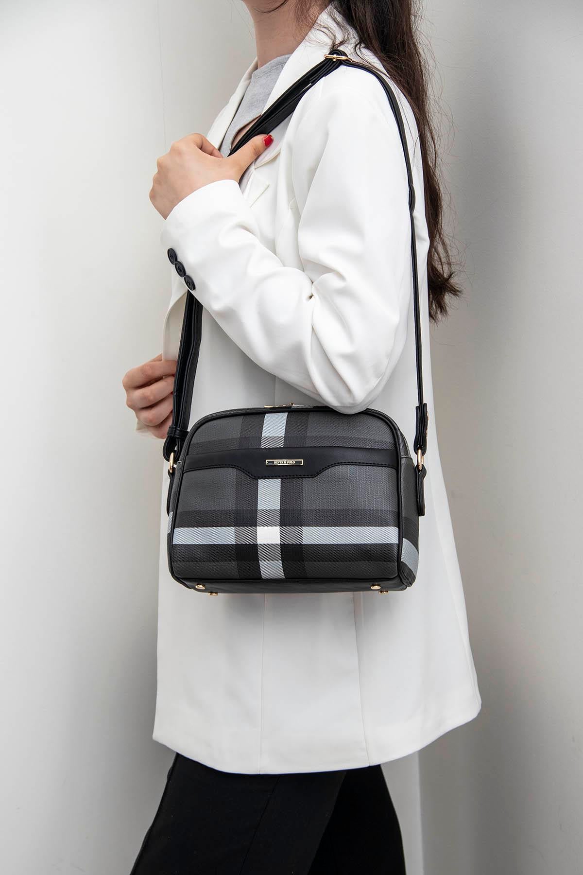 Silver&Polo 1093 Kadın Çapraz Çanta Siyah Ekose