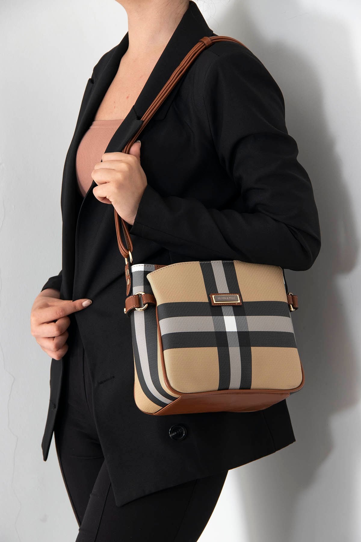 Silver&Polo 884 Kadın Çapraz Çanta Bej Taba