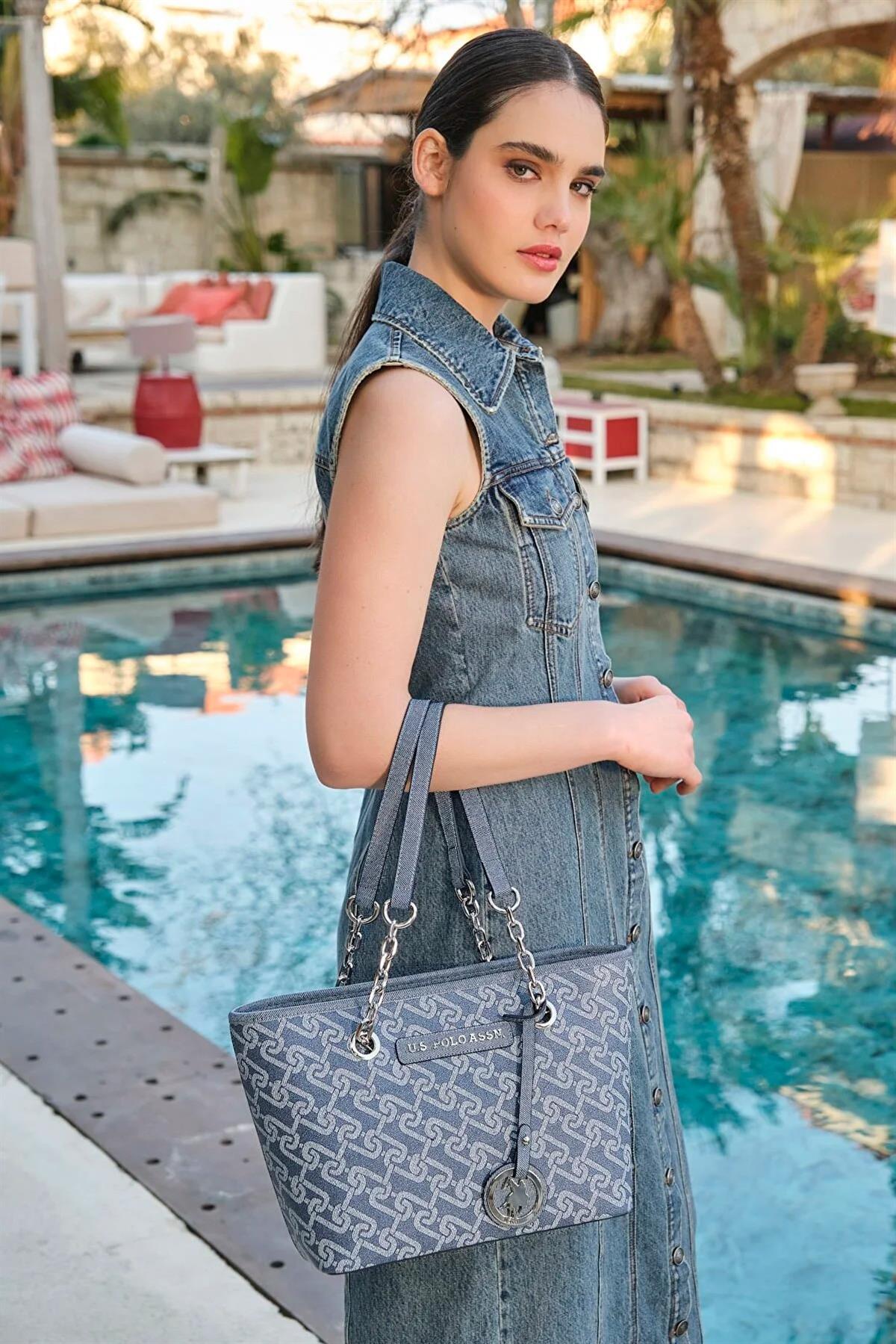 U.s Polo 23130 Kadın Omuz Çantası Denim Beyaz