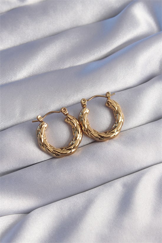 316L Çelik Gold Renk Burgu Görünüm Oval Küpe