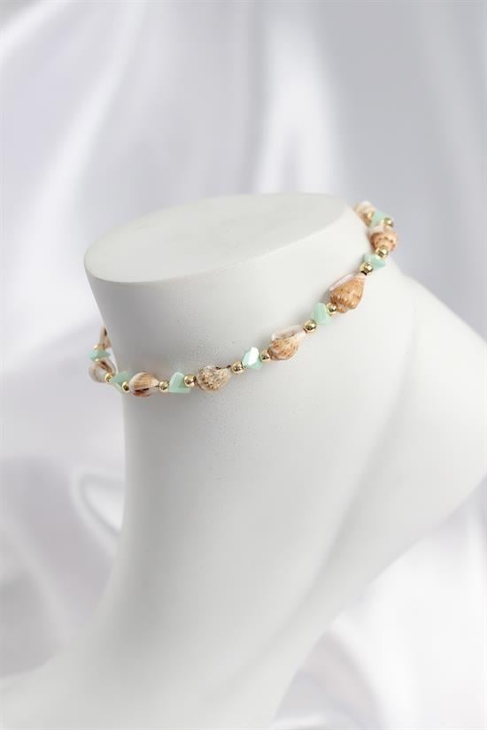 Doğal Deniz Kabuğu Model ve Yeşil Kristal Taş Model Halhal