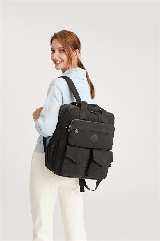 Büyük Boy Krinkıl Kumaş Sırt Çantası Smart Bags 1175 Siyah