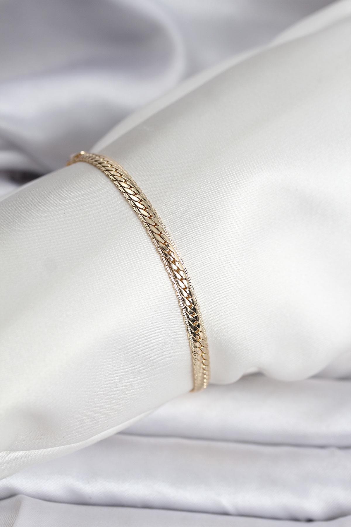 14K Gold Renk Kaplama Lazer Ezme Zincir Model CM Kadın Bileklik
