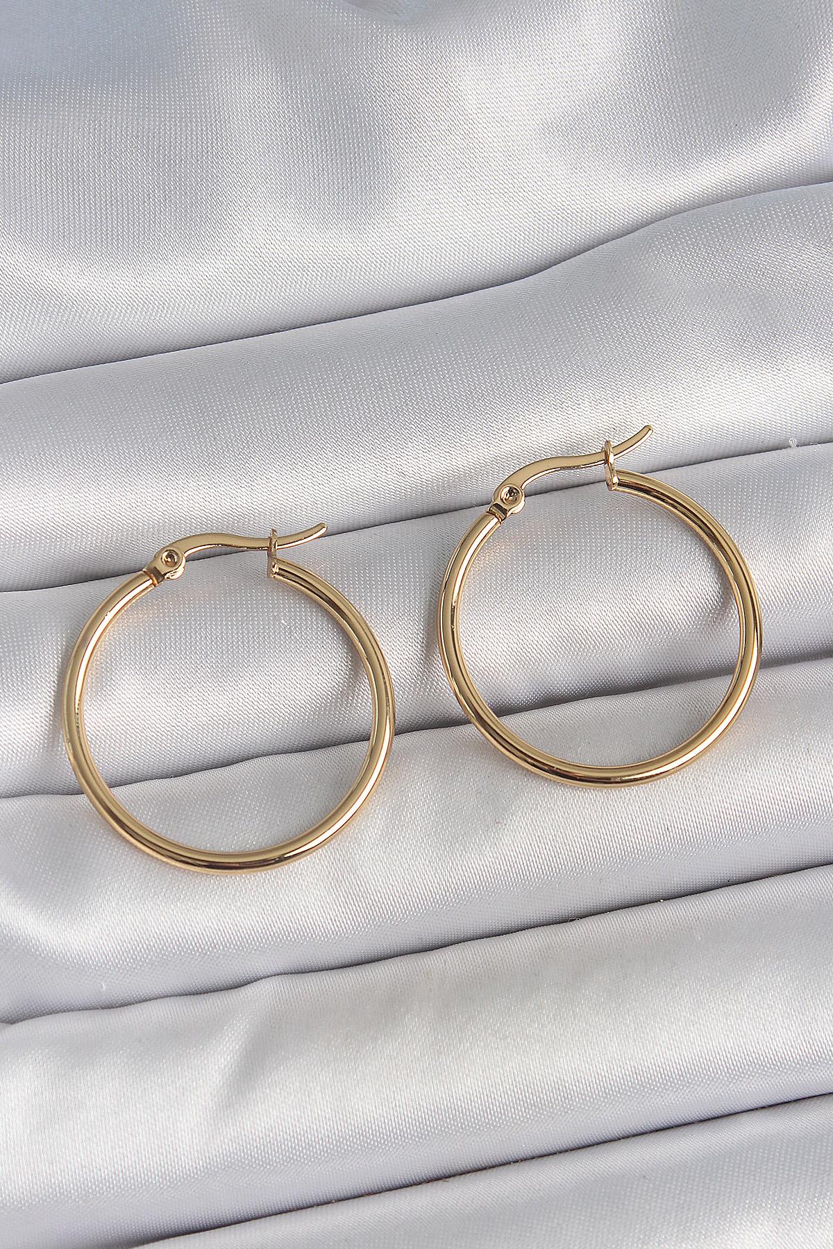 316 Çelik Gold Renk 27 mm Halka Model Kadın Küpe