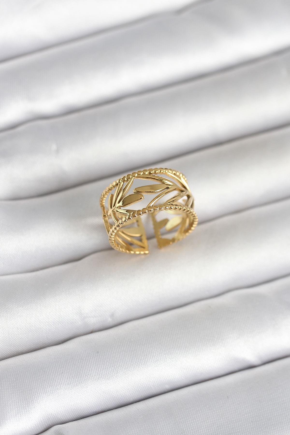 316L Çelik Gold Renk Başak Model Kadın Yüzük