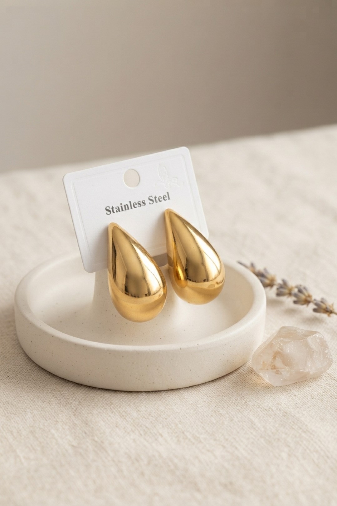 316L Çelik Gold Renk Damla Model Küpe