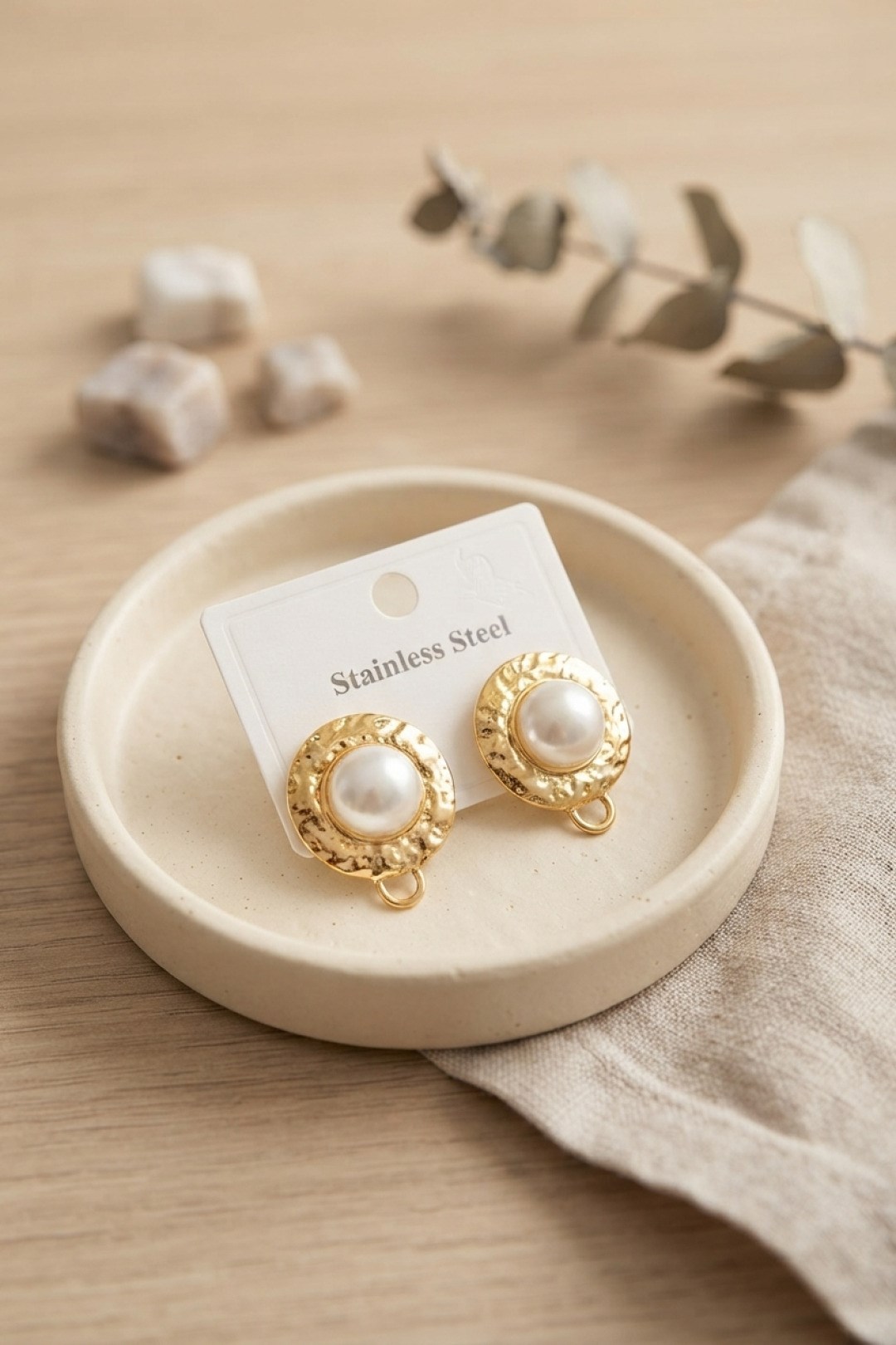 316L Çelik Gold Renk İncili Model Küpe