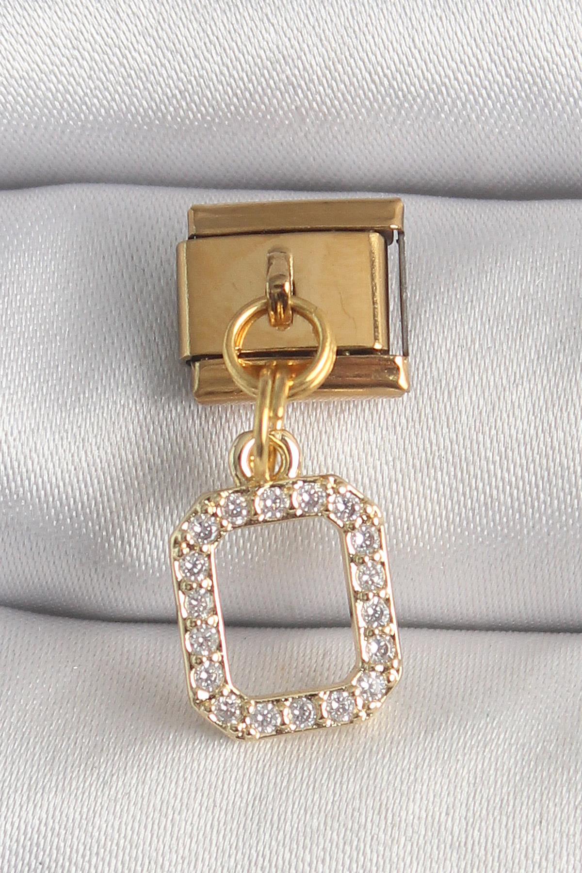 316L Çelik Gold Renk Sallantı Kare Zirkon Taşlı Nomination Charm