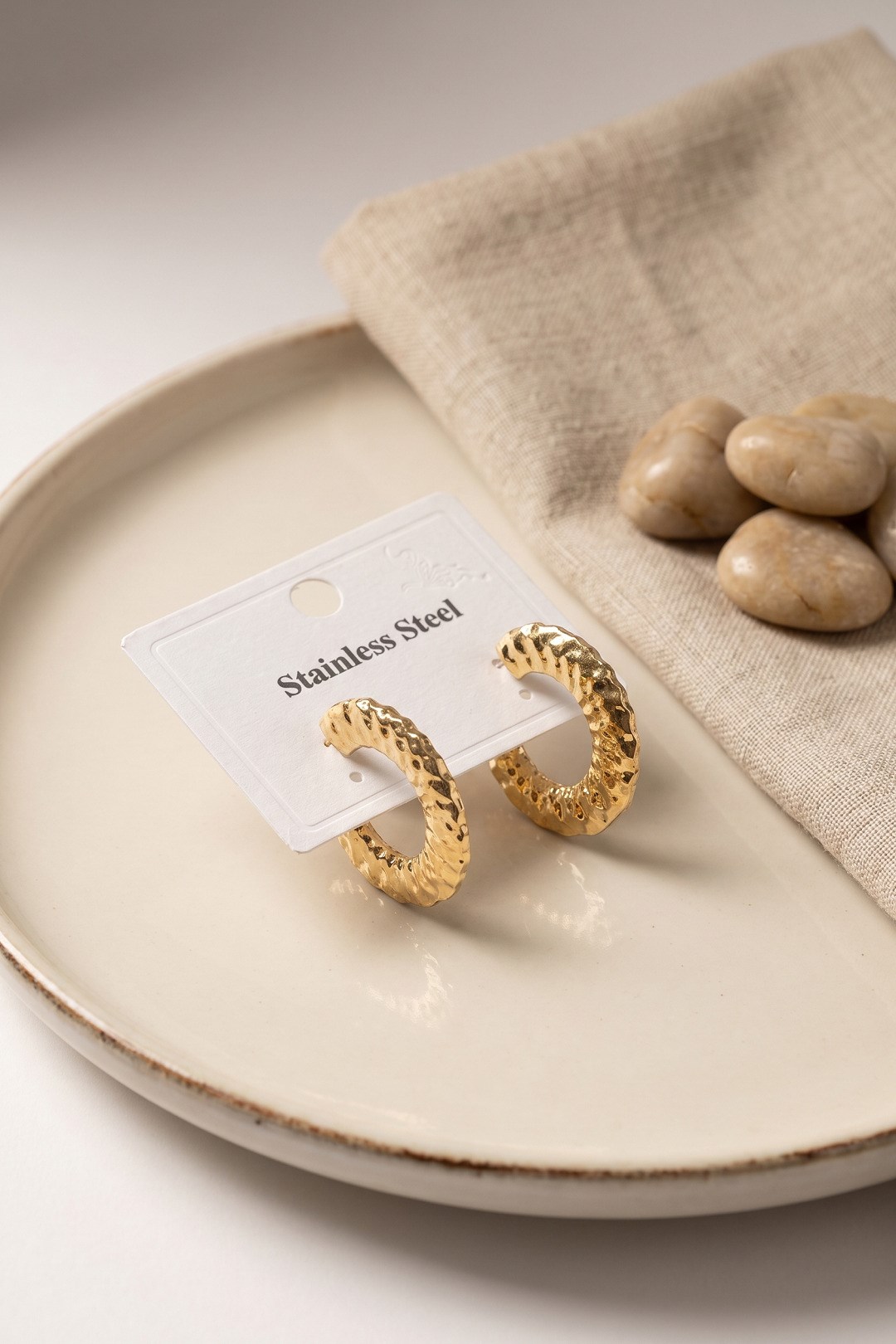 316L Çelik Gold Renk Yarım Halka Model Küpe