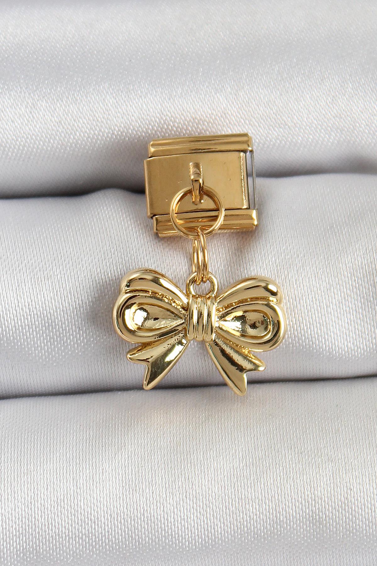 316L Çelik Sallantılı Fiyonk Model Gold Renk Nomination Charm