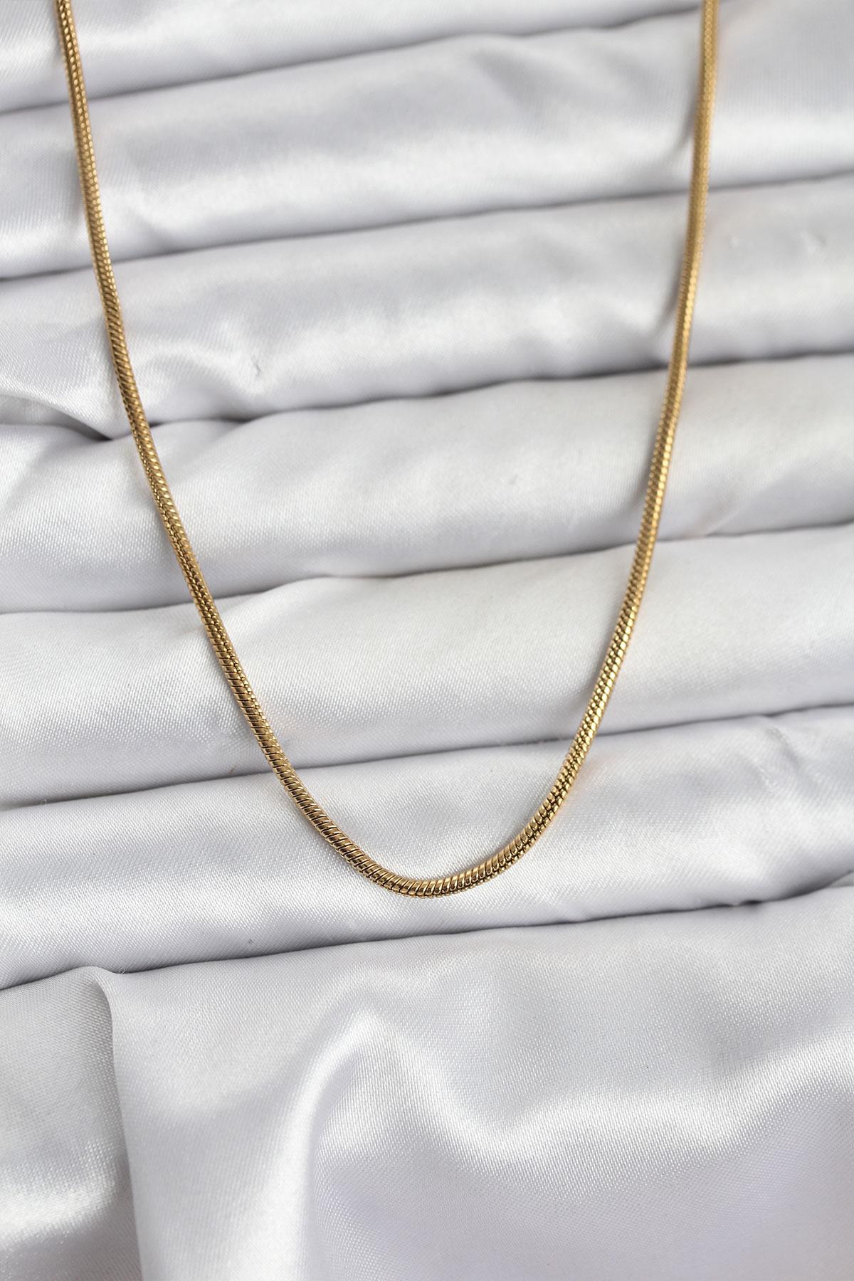 316L Çelik Zincir Gold Renk 60 cm Yılan Zincir Kadın Kolye