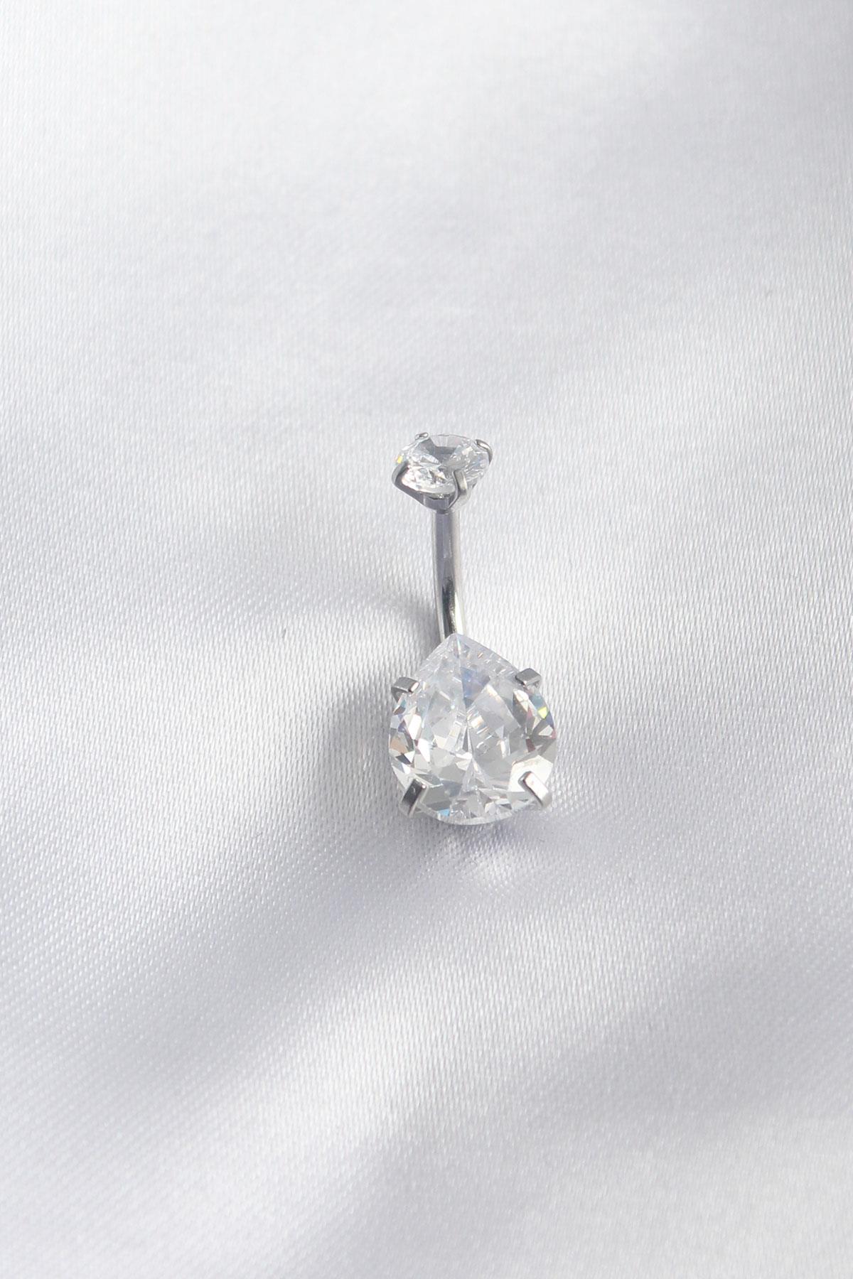 316L Cerrahi Çelik Zirkon Taşlı Damla Model Kadın Piercing