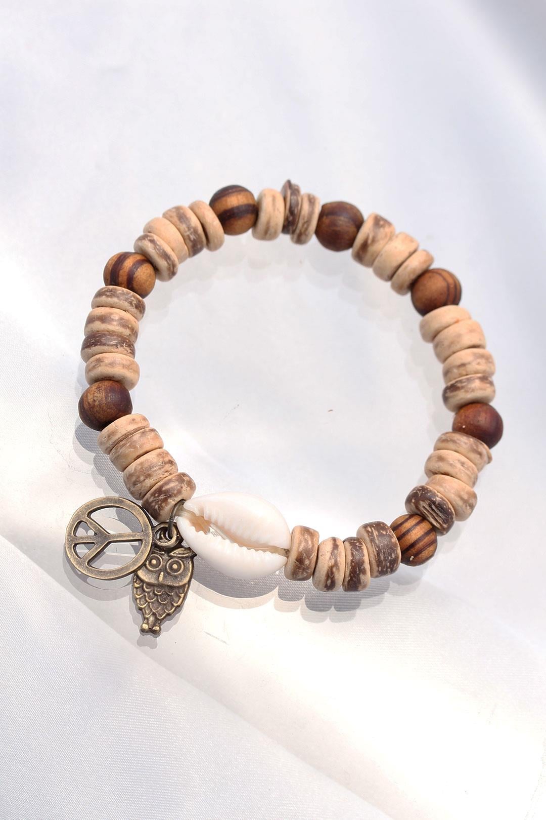 Baykuş Aksesuarlı Coconut ve Bambu Erkek Bileklik