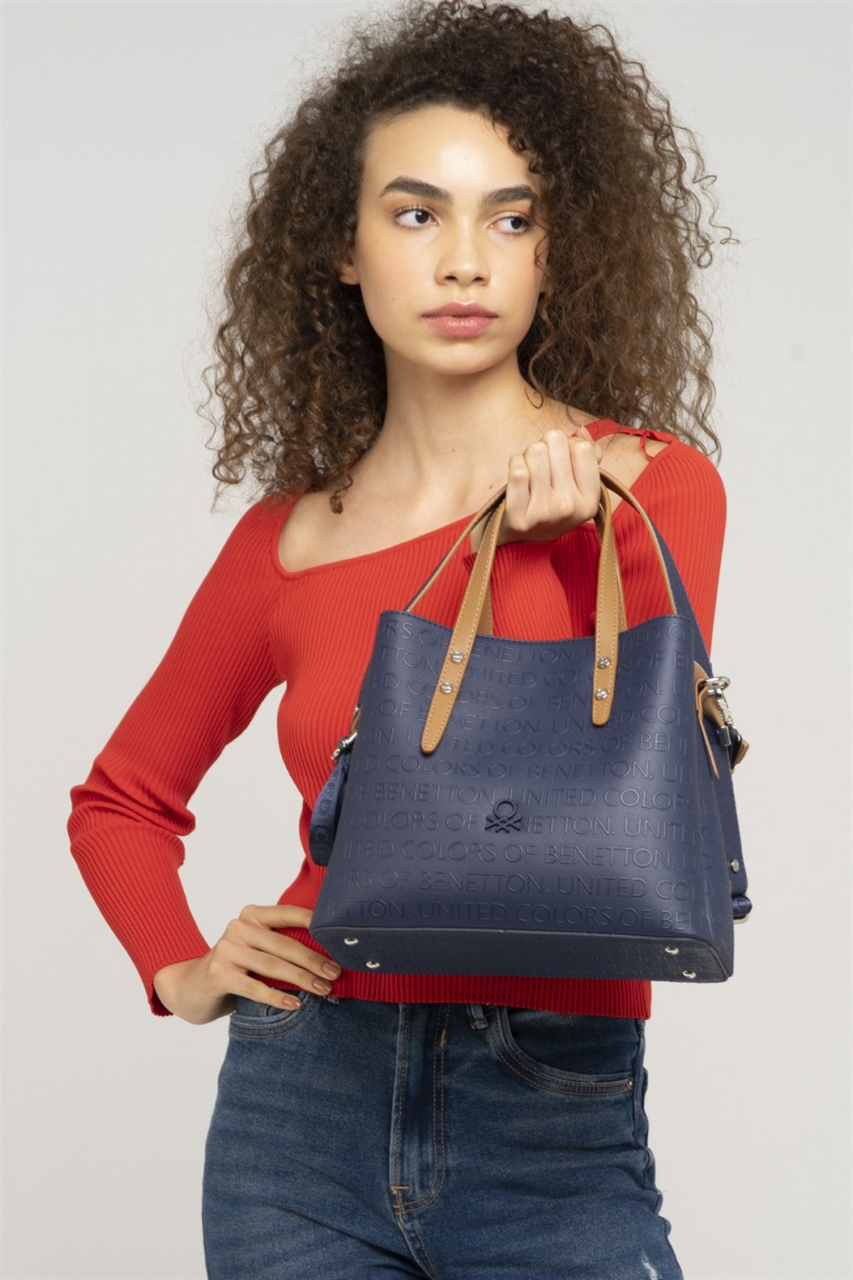 Benetton bnt 855 Kadın El ve Omuz Çantası  Lacivert Camel