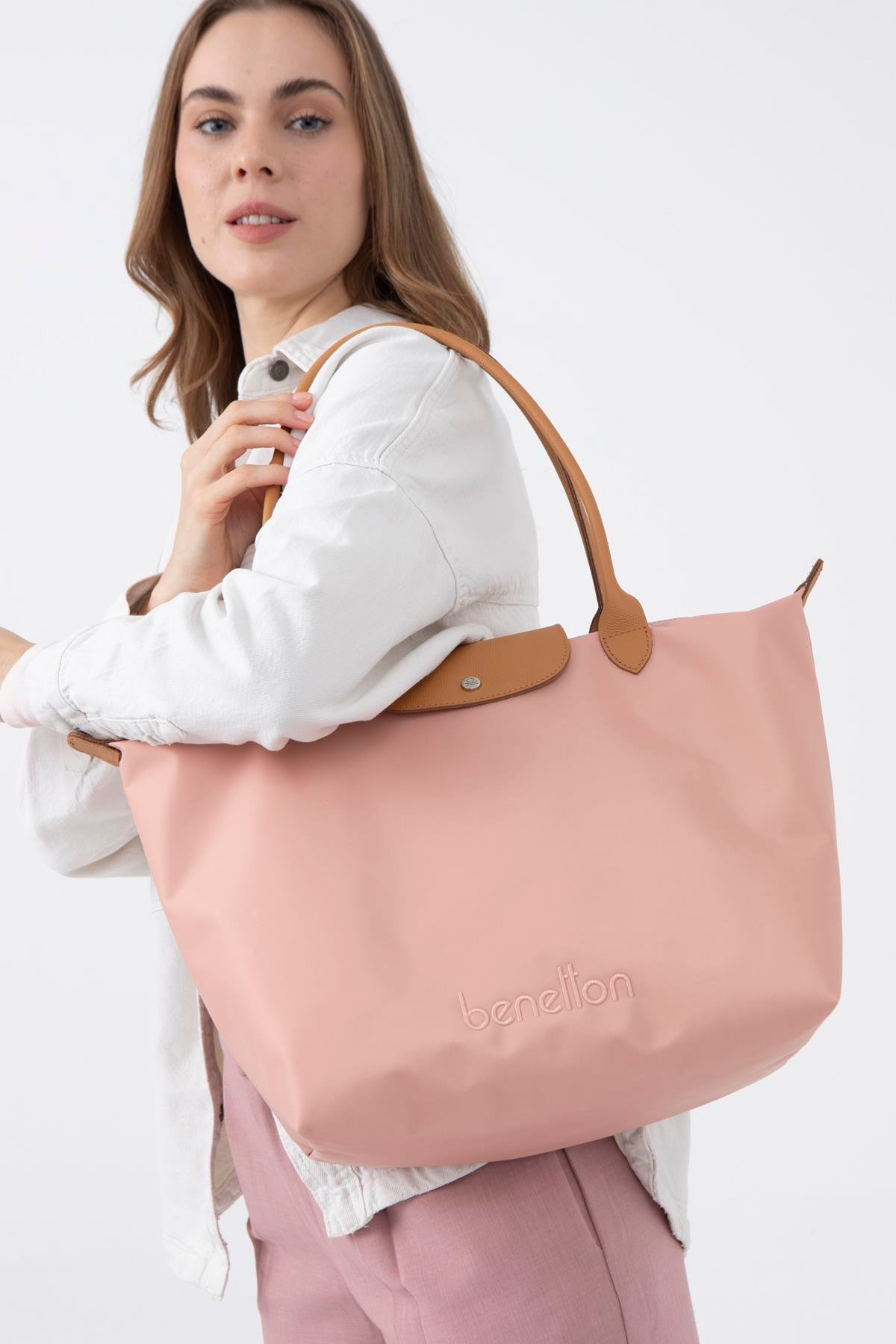 Benetton BNT1355 Kadın Kol Çantası Pembe -Camel